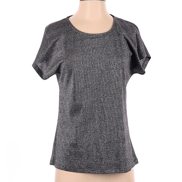 Dantelle Silver Grey Metallic Shimmery Light Shirt Short Sleeve Scoop Neck Small - Picture 1 of 5